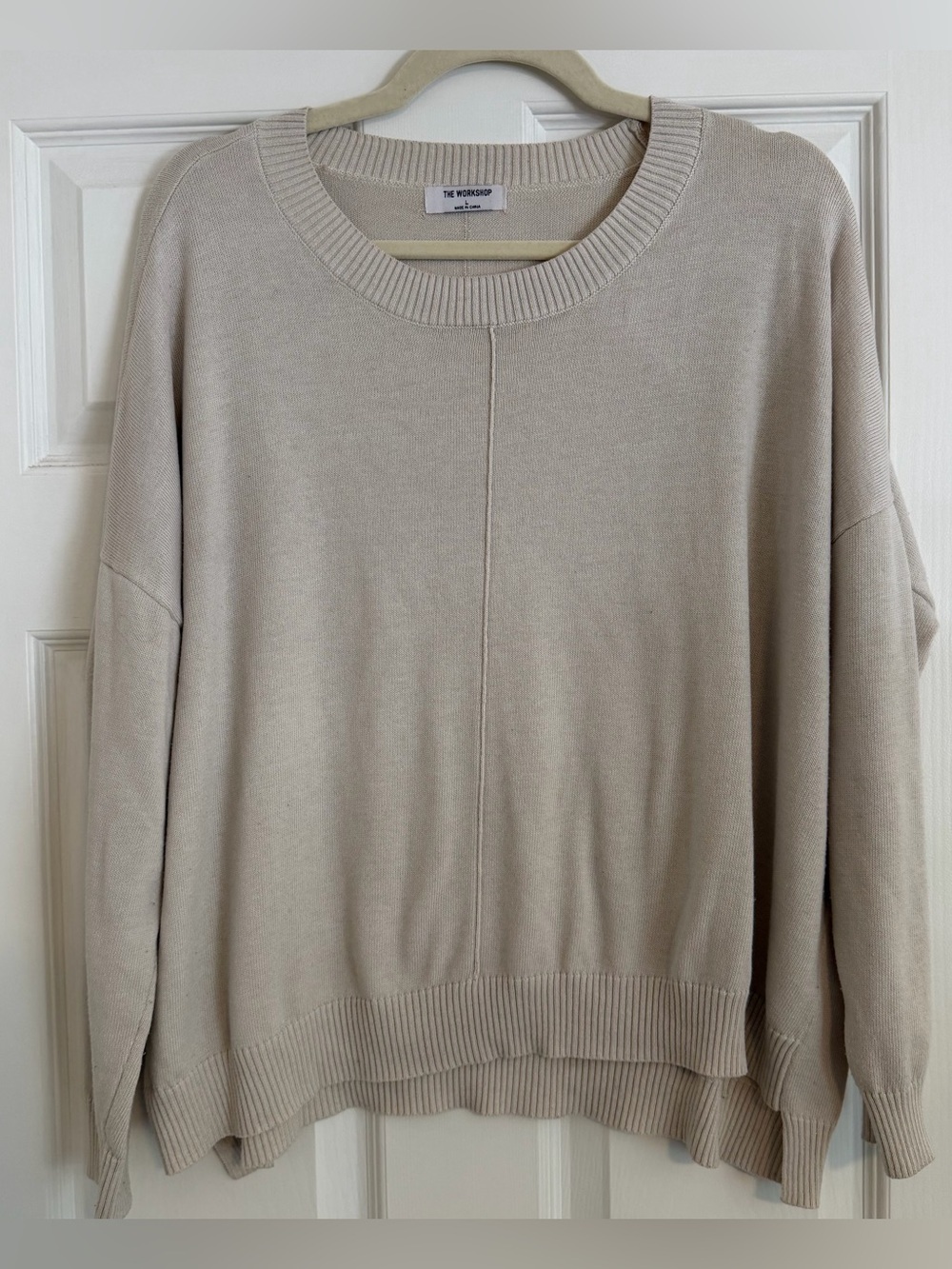 The Workshop Oversized Beige Crewneck Sweater Women’s Large Minimalist